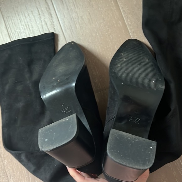 Zara Over The Knee Black Fabric Boots Block Heel with Gold Heel Accents Size 36 - Picture 7 of 10